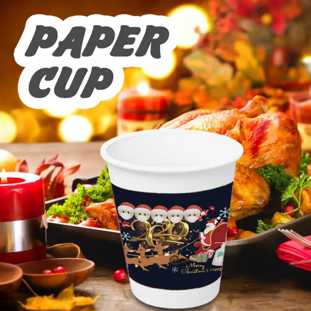 

10Pcs Disposable 2020 Christmas Santa Claus Pattern Paper Cup Party Supplies Santa Claus Pattern Paper