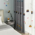 Занавески с мультяшными машинками для детской комнаты, для детской, гостиной, серые занавески с вышивкой, тюлевые, для спальни, высококачественные льняные занавески