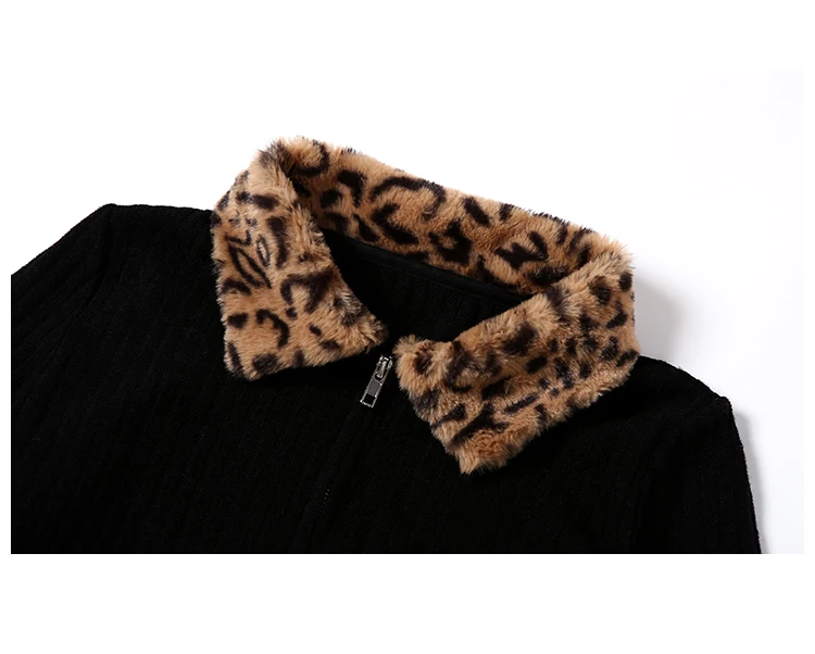 

Low-Key Wild Leopard Print Sleeves Slim-Fit Zipper Long-Sleeved Sweater Women's All-Match Slimming Cardigan Fashion