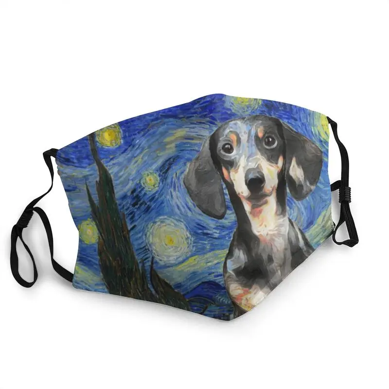 

Dachshund Starry Night Van Gogh Mask Anti Haze Dustproof Reusable Wiener Dog Face Mask Protection Cover Respirator Mouth Muffle
