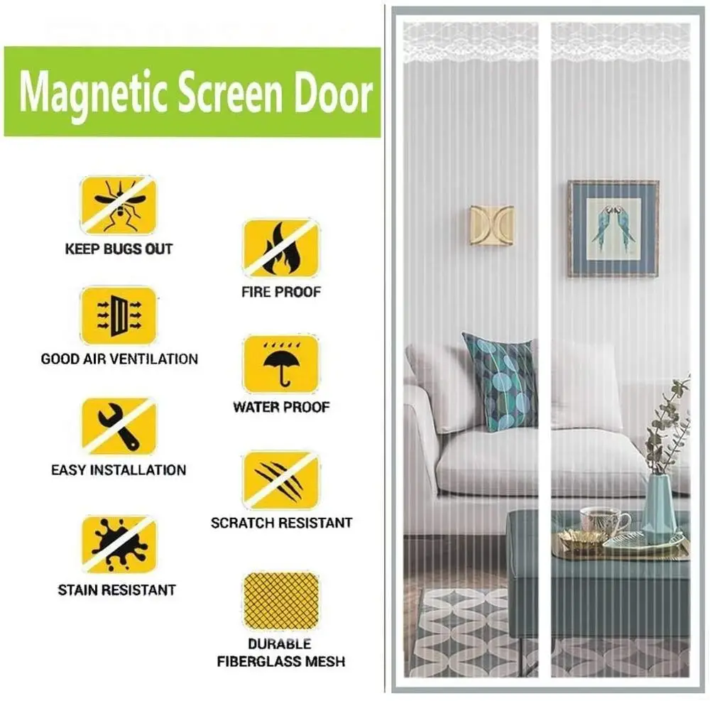 

100 x 210cm Premium Magnetic Screen Premium Summer Anti Mosquito Insect Fly Bug Curtains Automatic Closing Door Screens Mesh Net