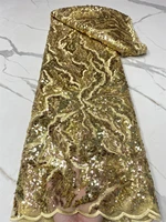 gold 5 yards fashionable french sequins lace fabric 2022 high quality embroidery african net laces nigerian tulle fabric 4756b