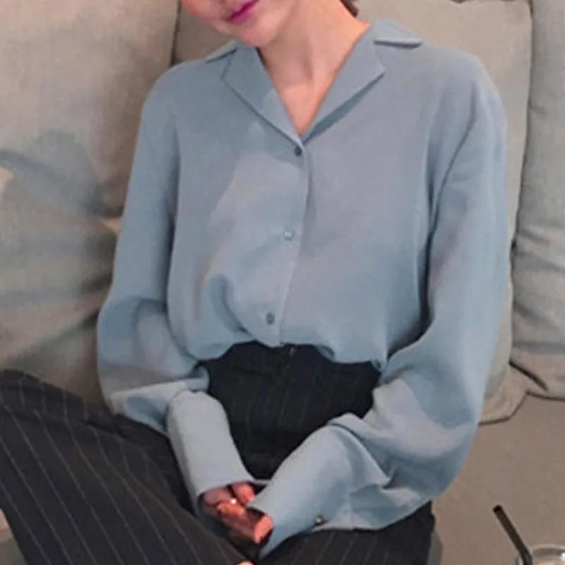 

Office Suit Collar Shirt Womens Tops and Blouses Solid Chiffon Blouses Blusas Mujer De Moda 2021 Women Long Sleeve Shirt 5504 50