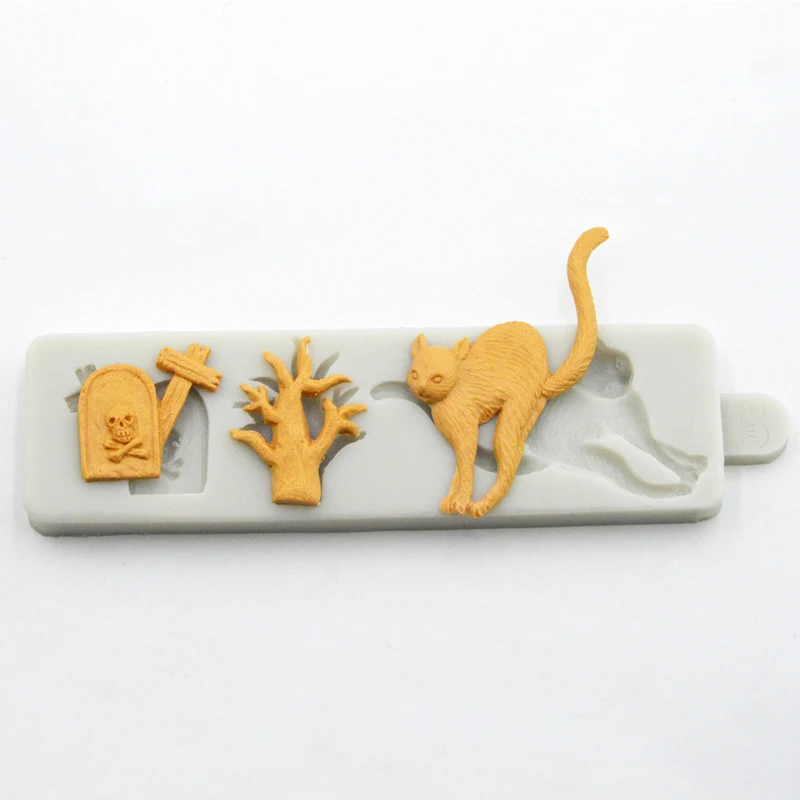 Meibum Halloween Tombstone Black Cat Witch Silicone Fondant Cake Mold Biscuits Chocolate Candy Sugar Craft Decorating Mould |