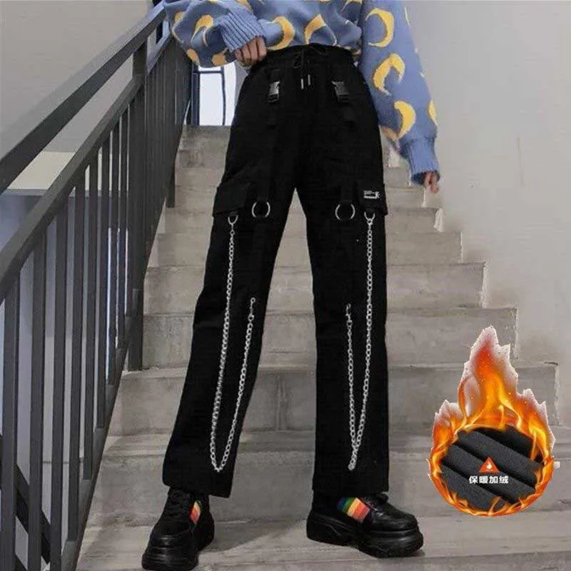 Брюки NiceMix женские прямые с большими карманами винтажные Железные штаны