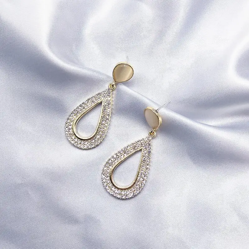 

Korean Double Water Drop Earrings Trendy Elegant Women Metal Rhinestone Gift Hot Fashion Joker Statement Dangle Earrings Jewelry