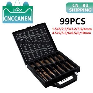 99 шт. спиральное сверло набор пилы шпильки для волос, заколки-Сталь Титан сверла, покрытые нитями высокоскоростного Woodworkin Инструмент 1,5-10 мм для сверления металла сделай сам для дома Применение