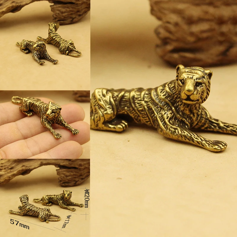 

1pc Mini Solid Brass Tiger Ornaments 2022 Retro Copper Chinese Zodiac Animal Tiger Statue Figurines Home Decor Handmade Gifts