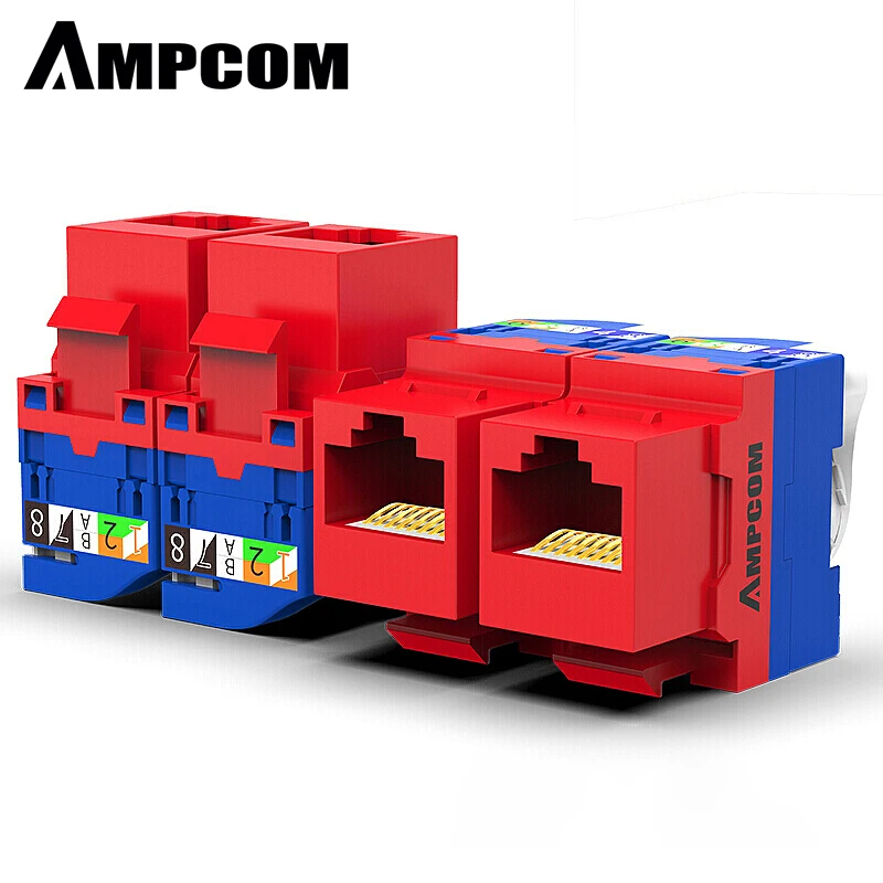 AMPCOM 10 Pack CAT6 RJ45 без ключа пробойника не требуется разъем модуля UTP красный|Детали