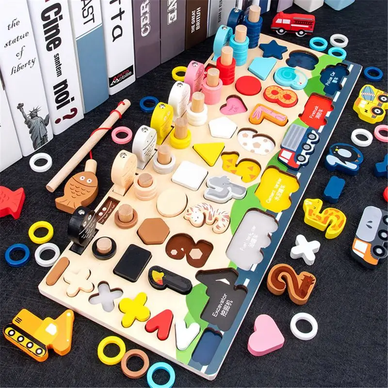 

Монтессори Деревянные блоки головоломки доска набор для детей дошкольного возраста, обучающие и образовательные игрушки для подсчета коли...