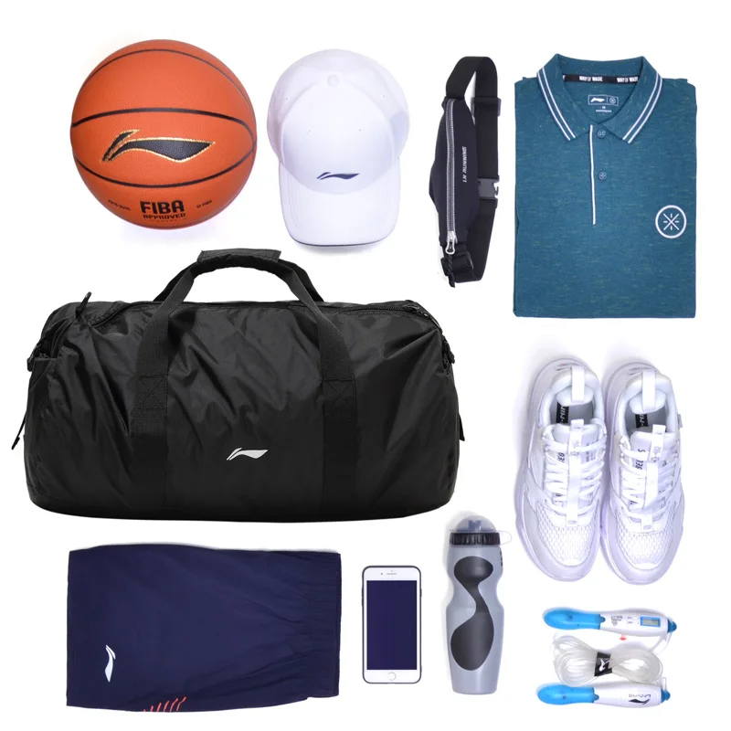 Li-Ning тренировочная сумка для спортзала 500*280*290 мм нейлоновая полиэфирная складная дорожная сумка с подкладкой спортивные сумки для фитнеса рюкзак ABDP304 BJF148