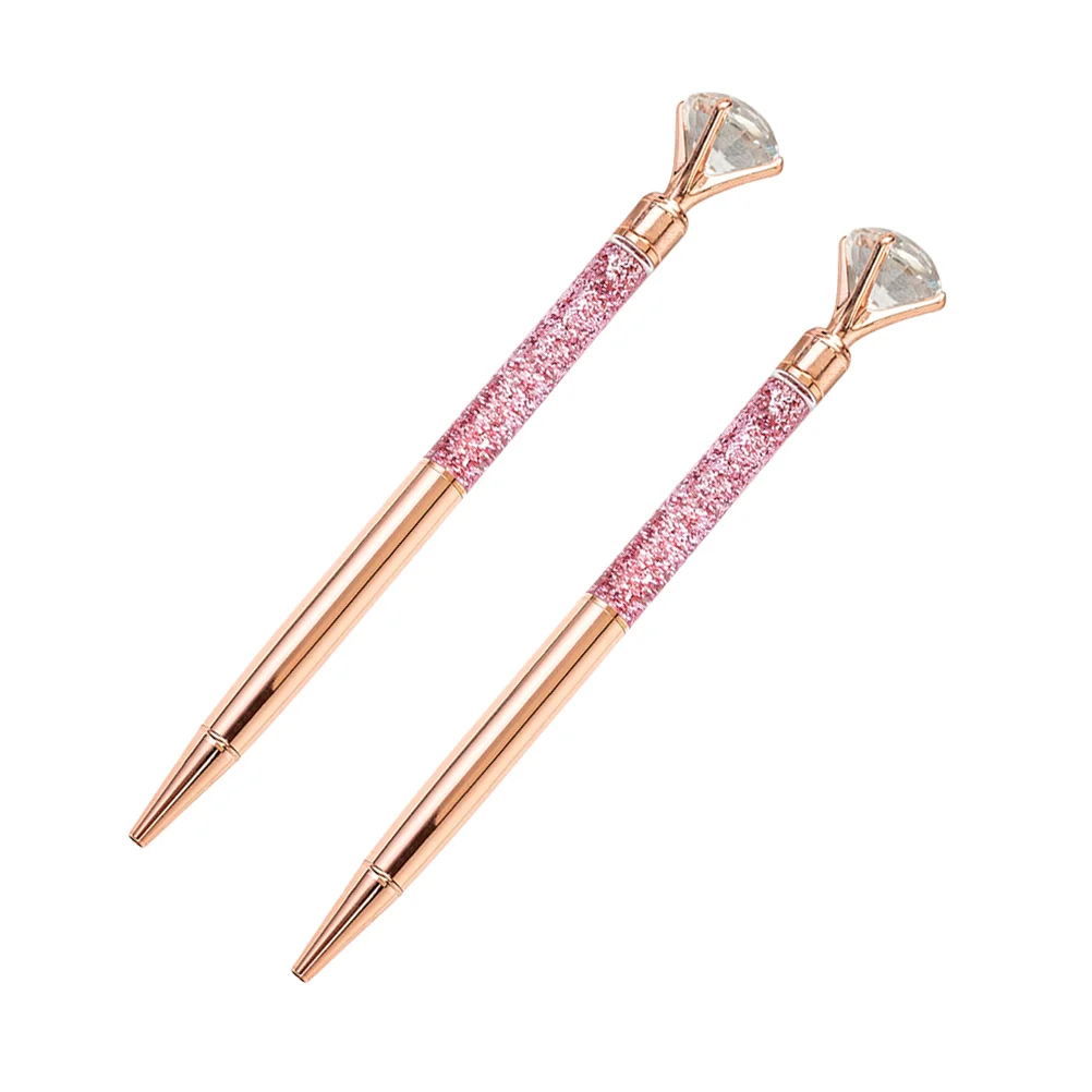 

2Pcs Point Pen Metal Pen Glass Crystal Sparkling Diamond Roller Pens for School Office(Rose Golden)