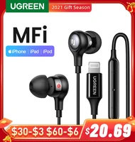ugreen mfi certified wired earphones lightning connector earbuds for iphone 12 11 with microphone and controller