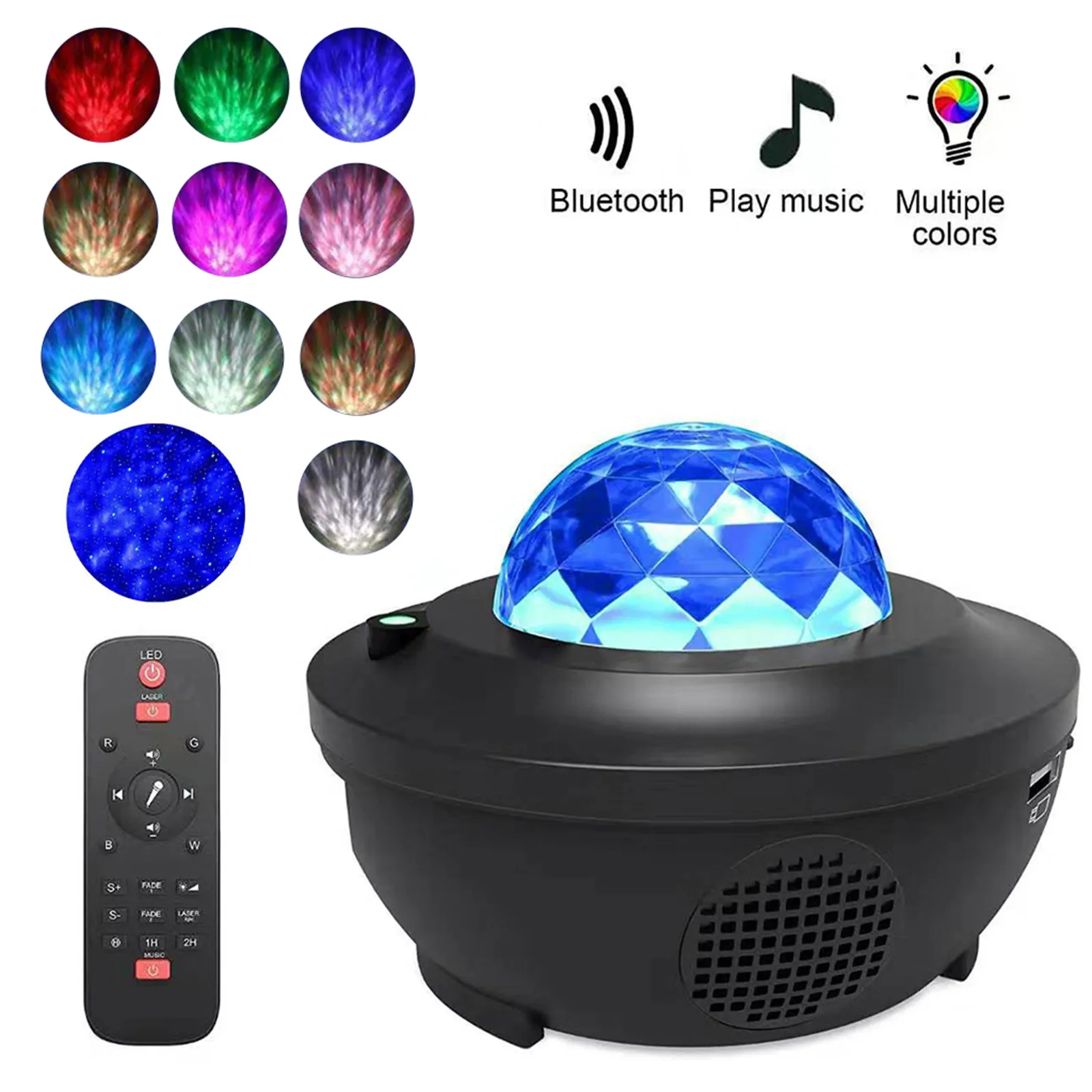 

LED Laser Colorful Starry Sky Ocean Projector Night Light Remote Control Ocean Wave Projection Lamp With Bluetooth Music Speaker