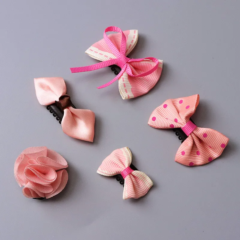Pale pinkish gray 5 шт., оригинальные маленькие заколки с бантом и цветком для маленьких девочек, милые заколки для новорожденных, головные уборы, детские заколки для волос головная повязка, аксессуары для волос - Цвет: Pale pinkish gray
