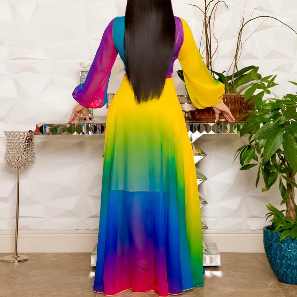 Женское длинное шифоновое платье в африканском стиле разноцветное пол с поясом