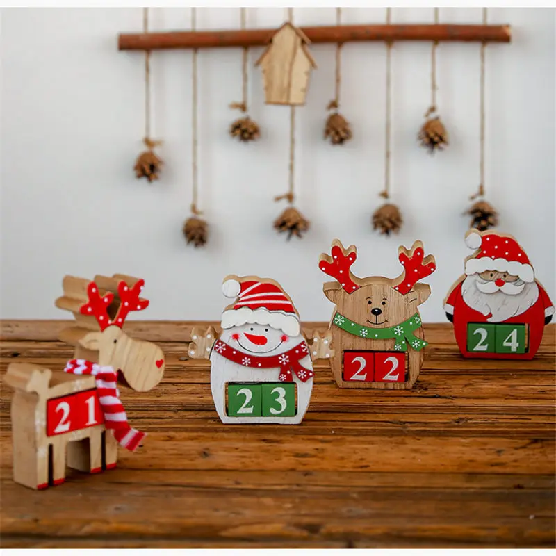 Деревянный Рождественский календарь Санта Клаус светодиодный Рождественское