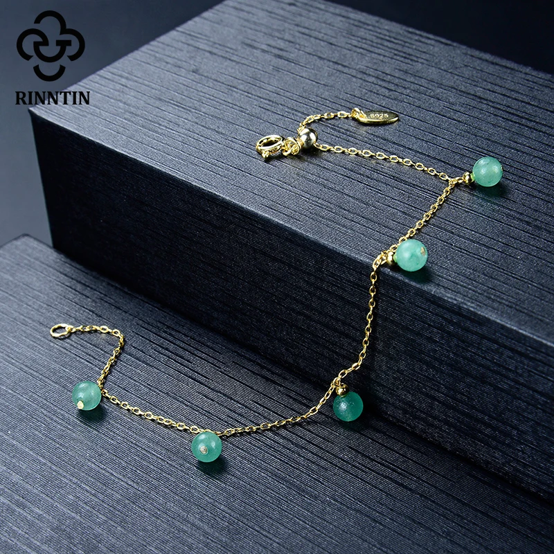 Браслет из серебра 925 пробы с натуральным авантюрином | Украшения и аксессуары