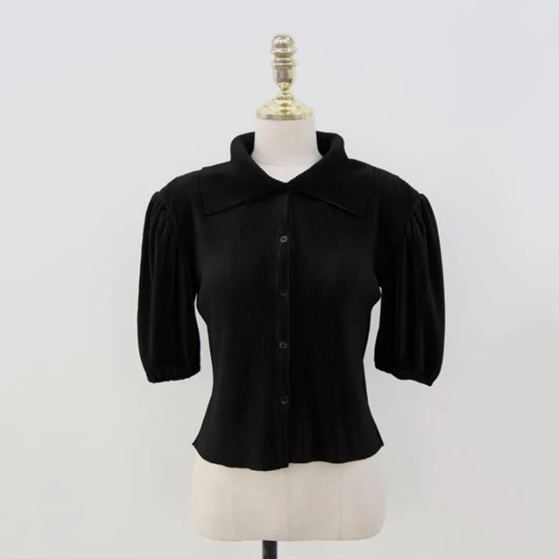 

Sister Fara New Summer 2021 Ruffled Short Sleeve Shirt Women Puff Sleeve Chic Shirt Fashionable Office Lady Wild Straight Blouse