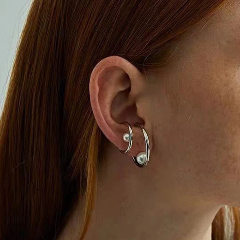 Минималистского цвета: золотистый серебристый цвет открыт круг Earcuff жемчужные
