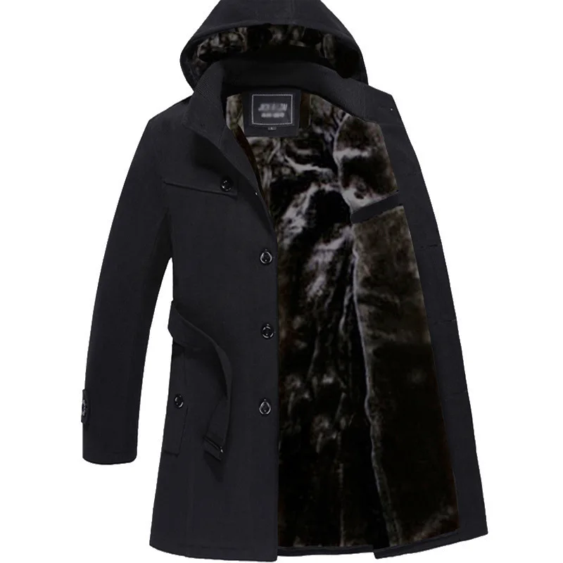 Мужской длинный шерстяной тренчкот, зимняя утепленная куртка, размеры до 4XL, 2021