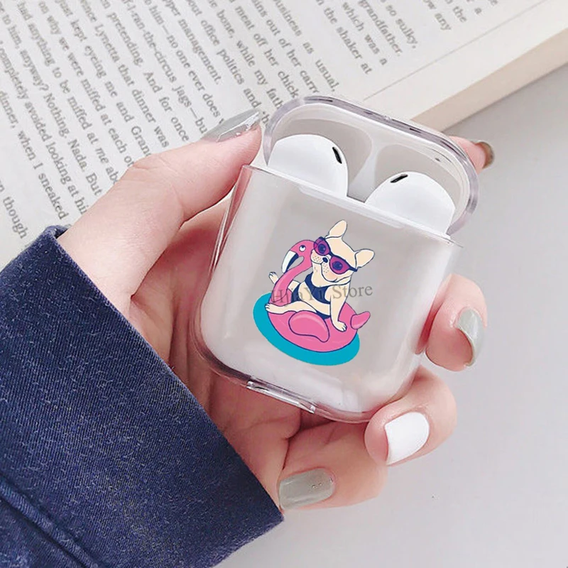 

Мопс розового цвета с рисунком «Собака», с изображением очков, лето Girly наушники чехол для Apple AirPods 1 2 мягкий прозрачный чехол из материала TPU ...