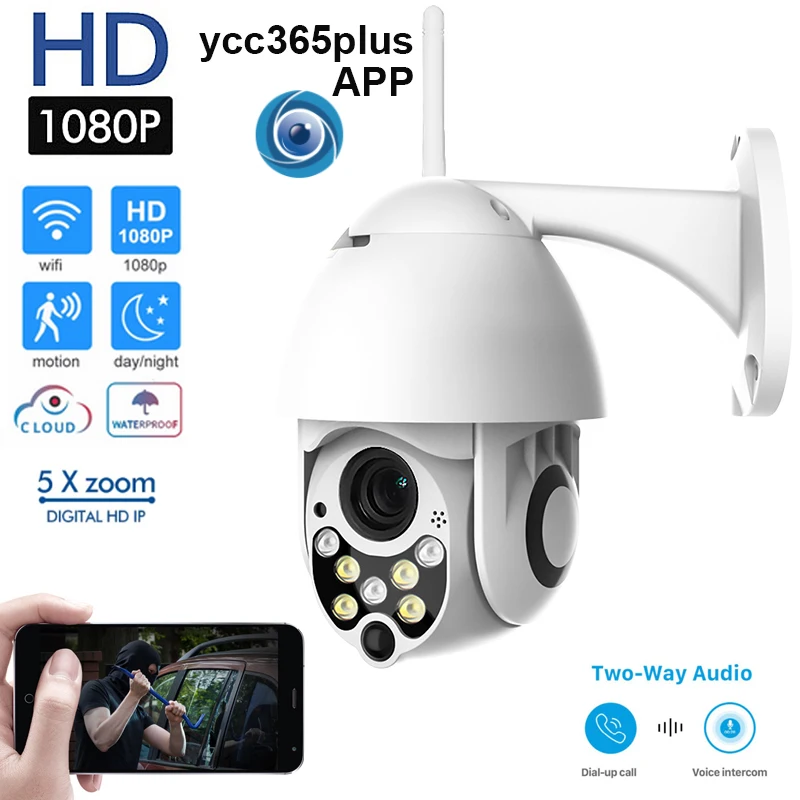 

US EU Plug WIFI Camera Outdoor PTZ IP Camera H.265+ 1080p Speed Dome CCTV Security Cameras IP Camera WIFI Exterior 2MP IR Home