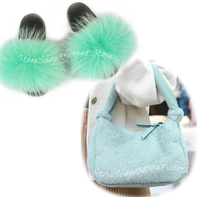 Тапки женские из натурального Лисьего меха пушистые плюшевые меховые сланцы