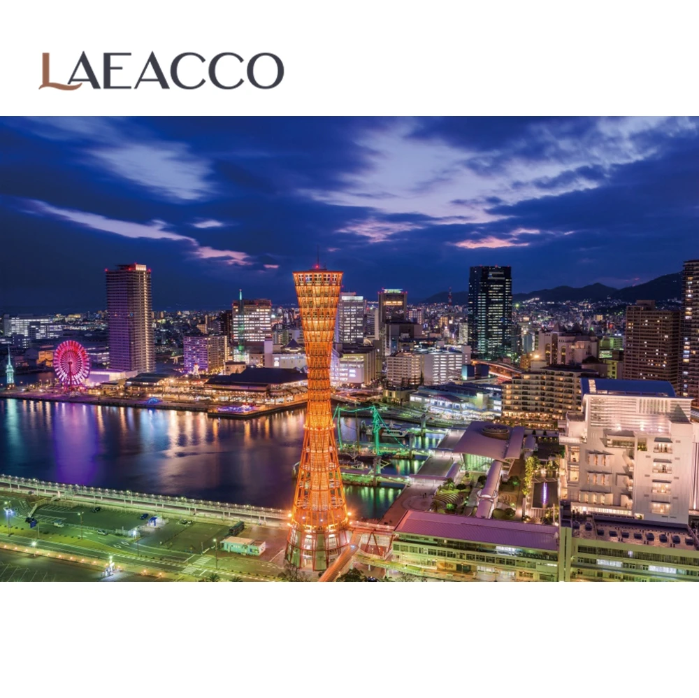 Фон для фотосъемки с изображением города здания пригород на берегу реки силуэт