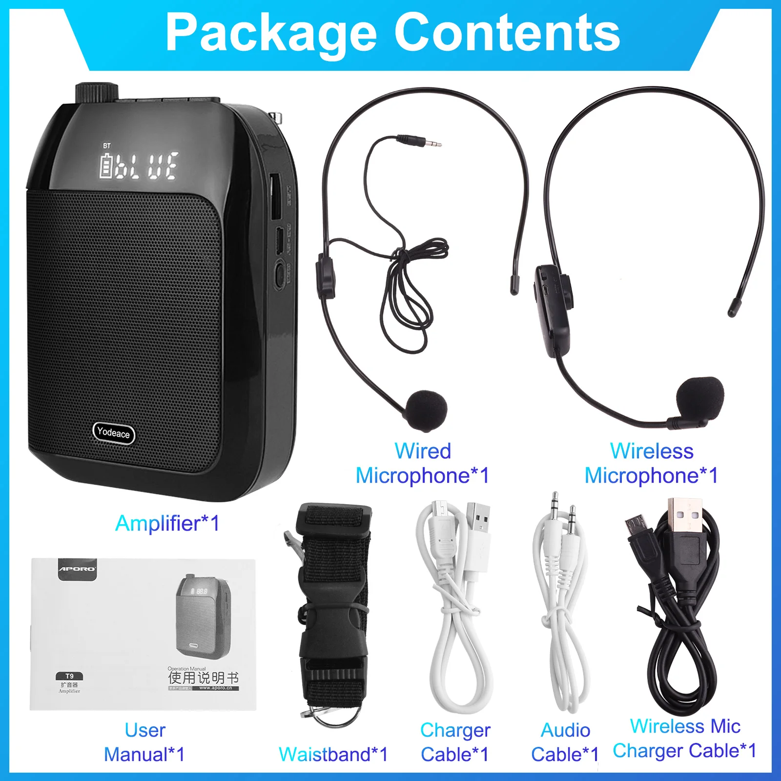 Gosear 15W 2400mAh Portable Bluetooth Voice Amplifier free ship Multifunctional Recording Speaker Wireless Microphone for Teach |
