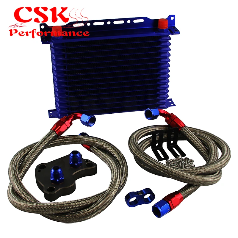 Fit For BMW Mini Cooper S R53 02-06 15Row Oil Cooler+Filter Adapter Kit Black/Blue |