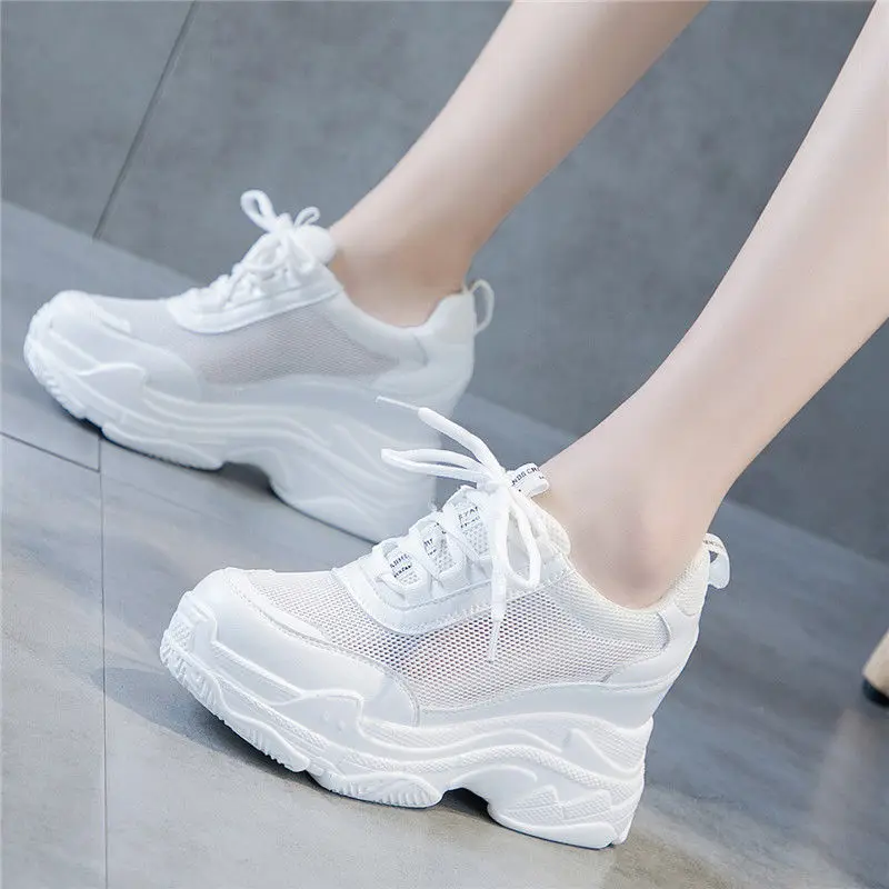 

2020 Summer Sneakers Women Tennis Shoes Athletic Platform Shoes High Quality Lace Up 7CM High Heel Shoes Woman Sport Gym Shoes