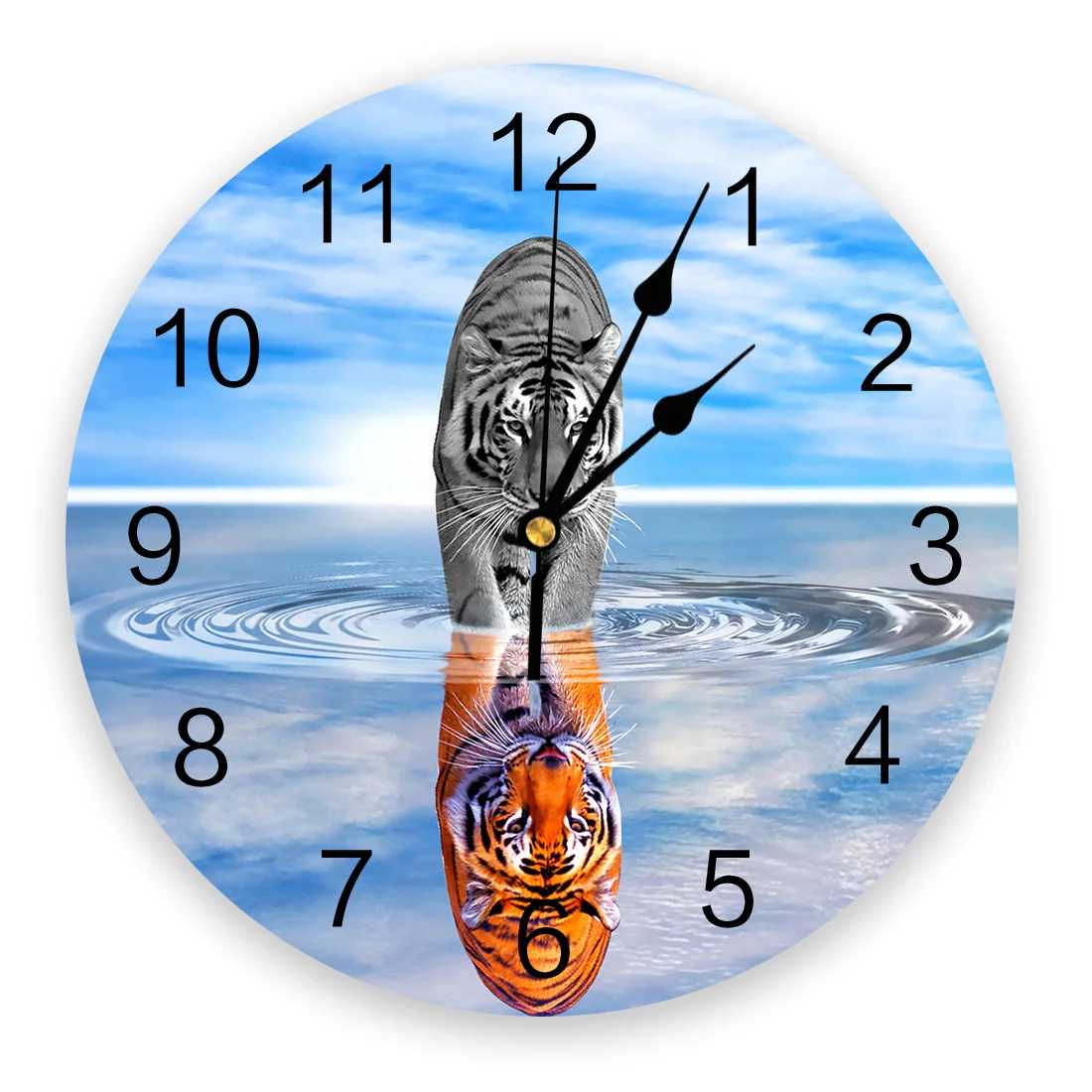 

Tiger In The Reflection Sky Lake Digital Wall Clock Modern Design Home Decor Clock Wall for Living Room Wall Decor