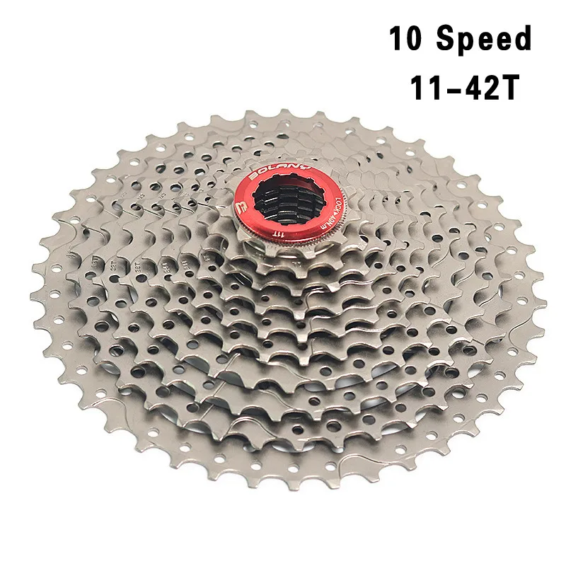 Bolany 10 скоростная кассета MTB 10V 11-50T 11-46T 11-42T 40T 36T набор звездочек со встроенной трещоткой для горного велосипеда широкого соотношения Сверхлегкий велосипедный маховик - Цвет: 11-42T Silvery