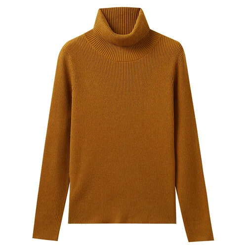 Giordano женская вязаная кофта с высоким воротом и длинными рукавами из натурального хлопка - Цвет: 91Brown