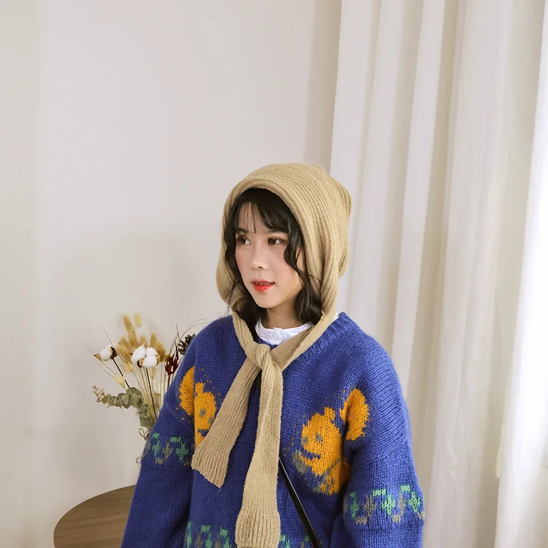 Wolf Grandmother Retro Knitted Wool Women's Casual Solid Color Thermal Earmuff Ushanka Bucket Hat Beanie Rotkappchen |