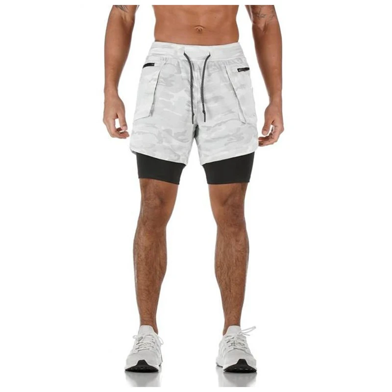 Мужские шорты для бега 2 в 1 спортивные фитнеса бодибилдинга быстросохнущие