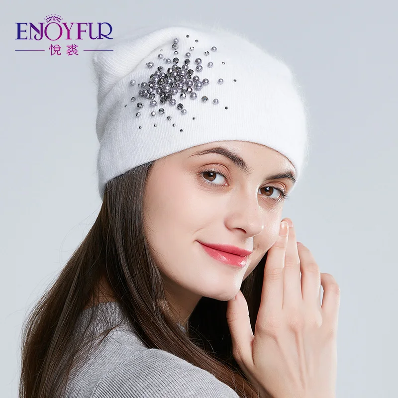 Женская Вязаная Шапка бини ENJOYFUR теплая шерстяная с черепом для зимы|fashion beanie|girls