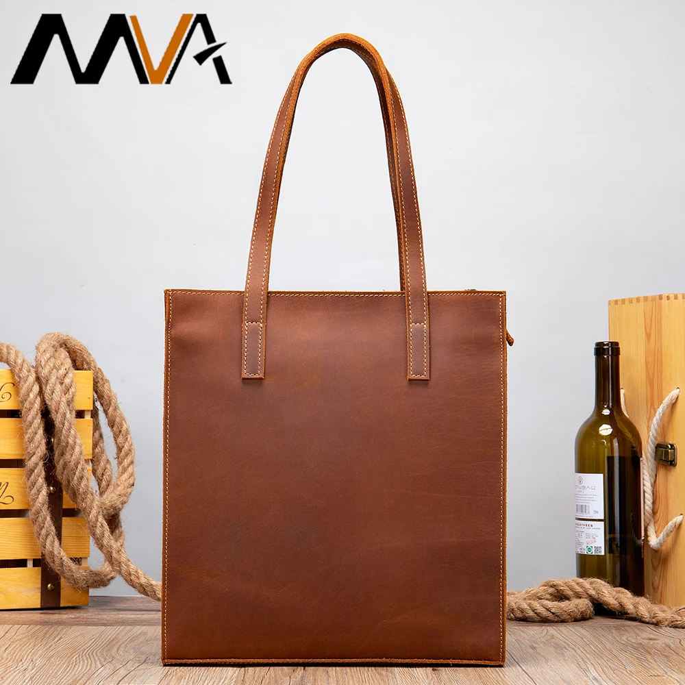 MVA Women Bags Genuine Leather Tote Bags For Women Handbags Real Crazy Leather Brown Female Shoulder Bag Ladies Purse Female Bag