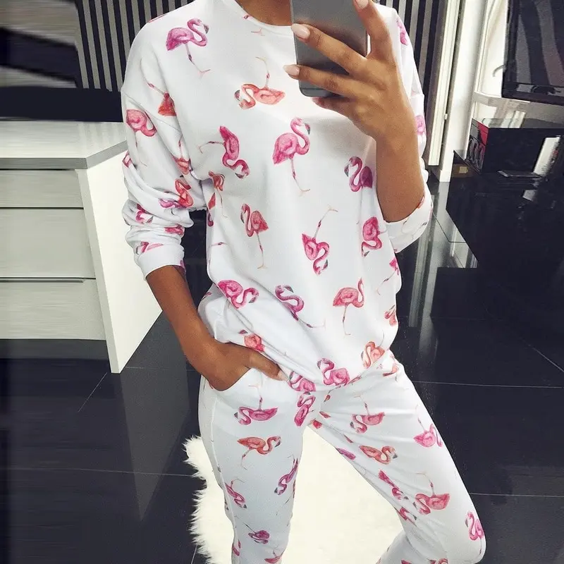 

Pyjamas Women Full Sleeve Cotton Pajama Sets Cartoon Flamingo Couple Pajamas For Women Sleepwear Flower Pijama Mujer 2021