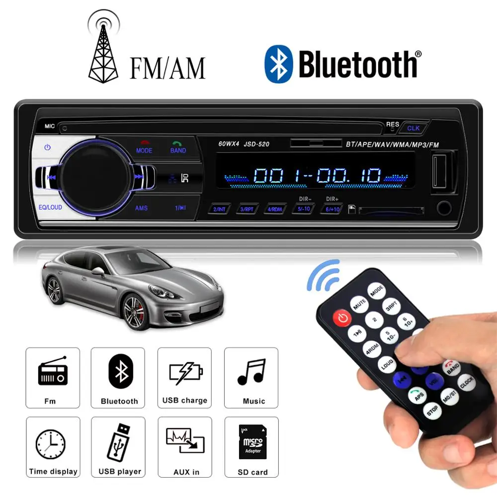 Автомобильный Радио автомобильный радиоприемник с Bluetooth Авто стерео Aux вход