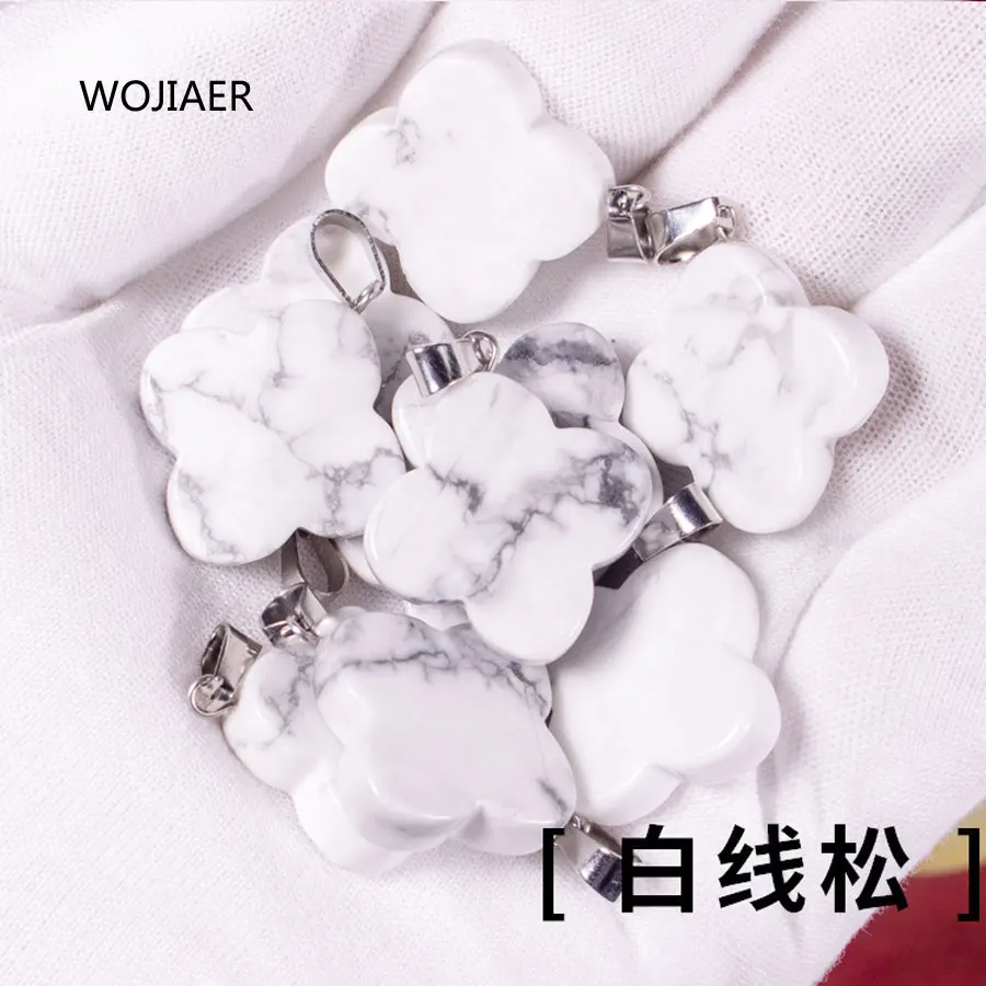 

WOJIAER 1Pcs Natural White Turquoises Stone Charms Flowers Pendants for Jewelry Making Necklace Good Quality 20x6mm ZM0538