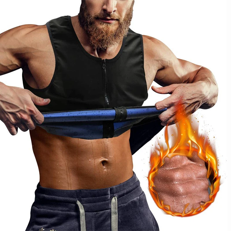 Mannen Sauna Vest Taille Trainer Voor Gewichtsverlies Polymeer Sauna Pak Voor Fitness Warmte Trapping Rits Zweet Enhancing Workout tank