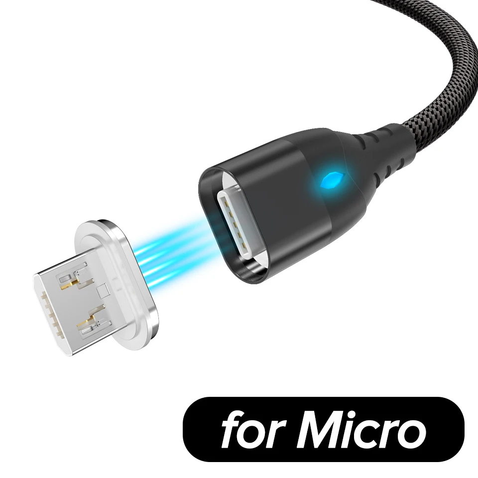 Micro Black 1 м Магнитный микро кабель 3A Быстрая зарядка type C USB провод для Xiaomi Redmi K20 huawei Honor 20 10 9 Нейлоновый Шнур для передачи данных для мобильного телефона - Цвет: Micro Black
