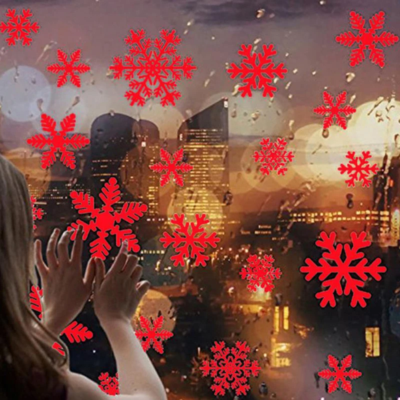 

2021 Red / White Snowflake Sticker Decoration Glass Window Kids Room Christmas Wall Stickers Home Decals Decoration New Year