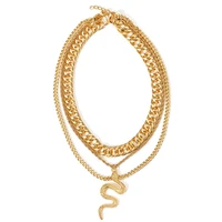 punk simple gold layered chain snake pendant choker necklace for women fashion statement chunky chains collar necklaces jewelry