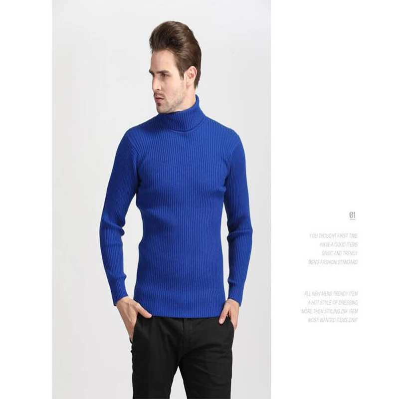 mens sweater blue Мужской свитер, зимний мужской вязаный шерстяной свитер с высоким воротом, синий, черный, фиолетовый цвета, размера плюс 3XL M 100 кг, рождественские свитера для мужчин - Цвет: mens sweater blue