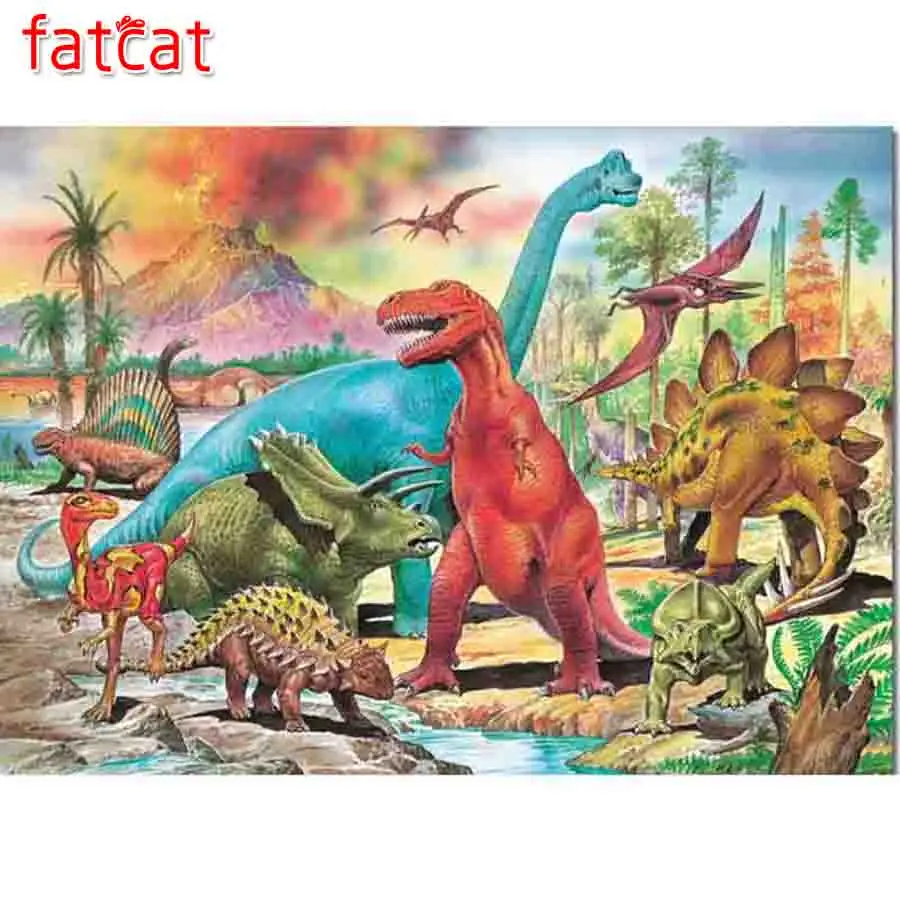 

Алмазная вышивка FATCAT, красочные динозавры, рукоделие, 5D «сделай сам», алмазная живопись, животные, квадратные стразы, мозаичные наборы AE121