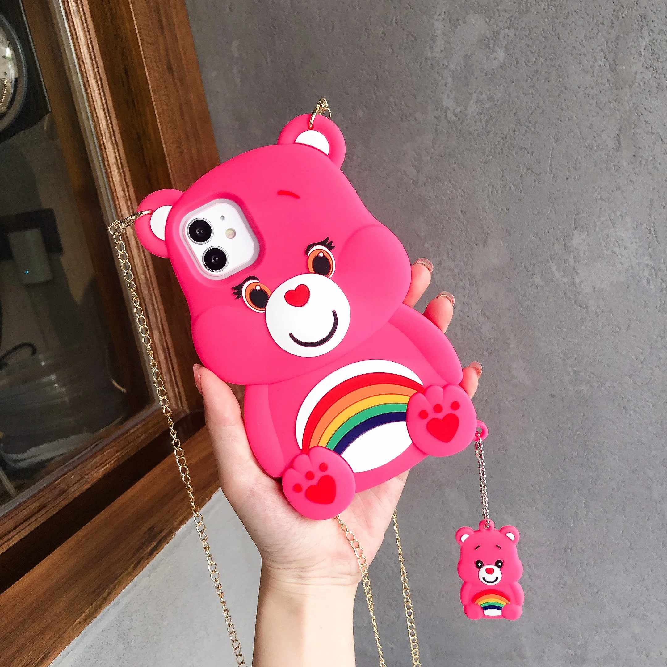 

Cute Rainbow Bear Soft Silicone Phone Case For Iphone 12 11 Pro Max X Xr Xs Max 6 7 8 Plus Carton Cases Back Cover With Lanyard