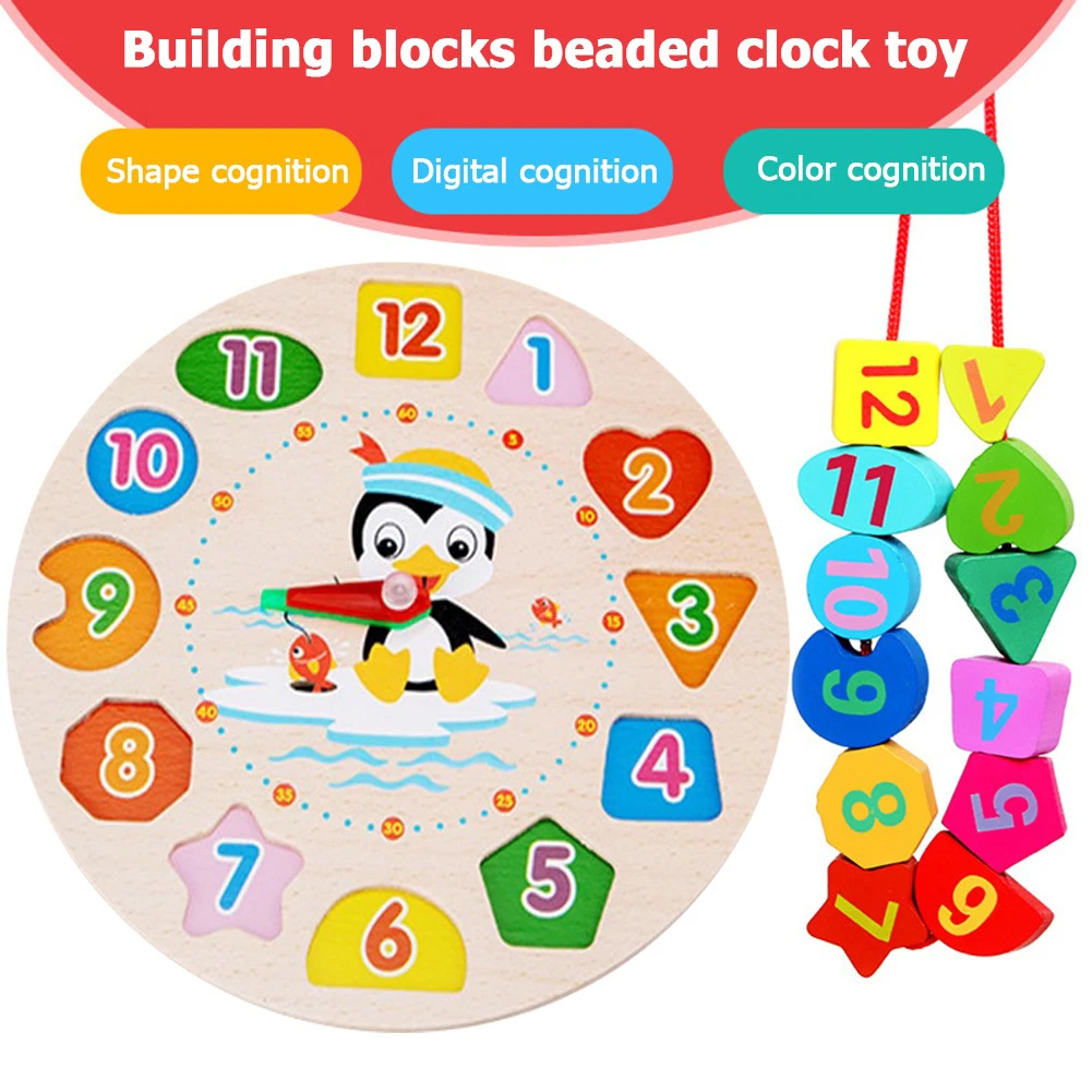 

Цифровые часы-пазлы с мультяшными животными, Развивающие деревянные украшенные бисером геометрические, интеллектуальная игра для детей